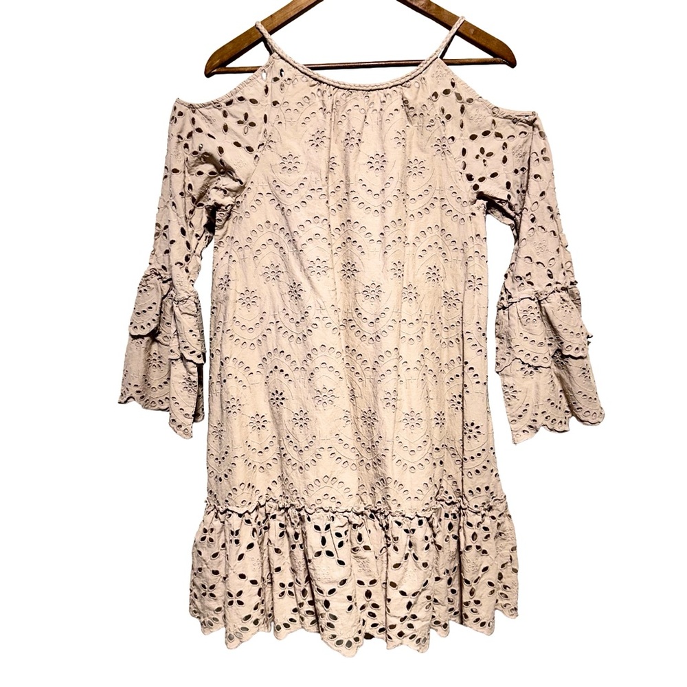 Eyelet Babydoll Mini Dress Cottagecore Fairycore Prairie Boho Broderie Anglaise - Picture 3 of 8